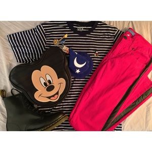 FAUX LEATHER STRIPED RED JEANS